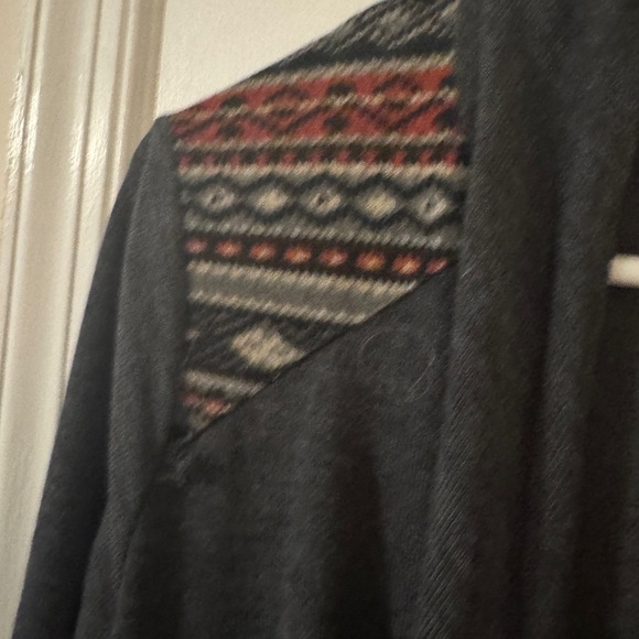 Staccato Large Women's Charcoal Gray draped Sweater with abstract trim - Picture 2 of 4